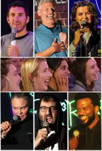 Audience laughing at comedians